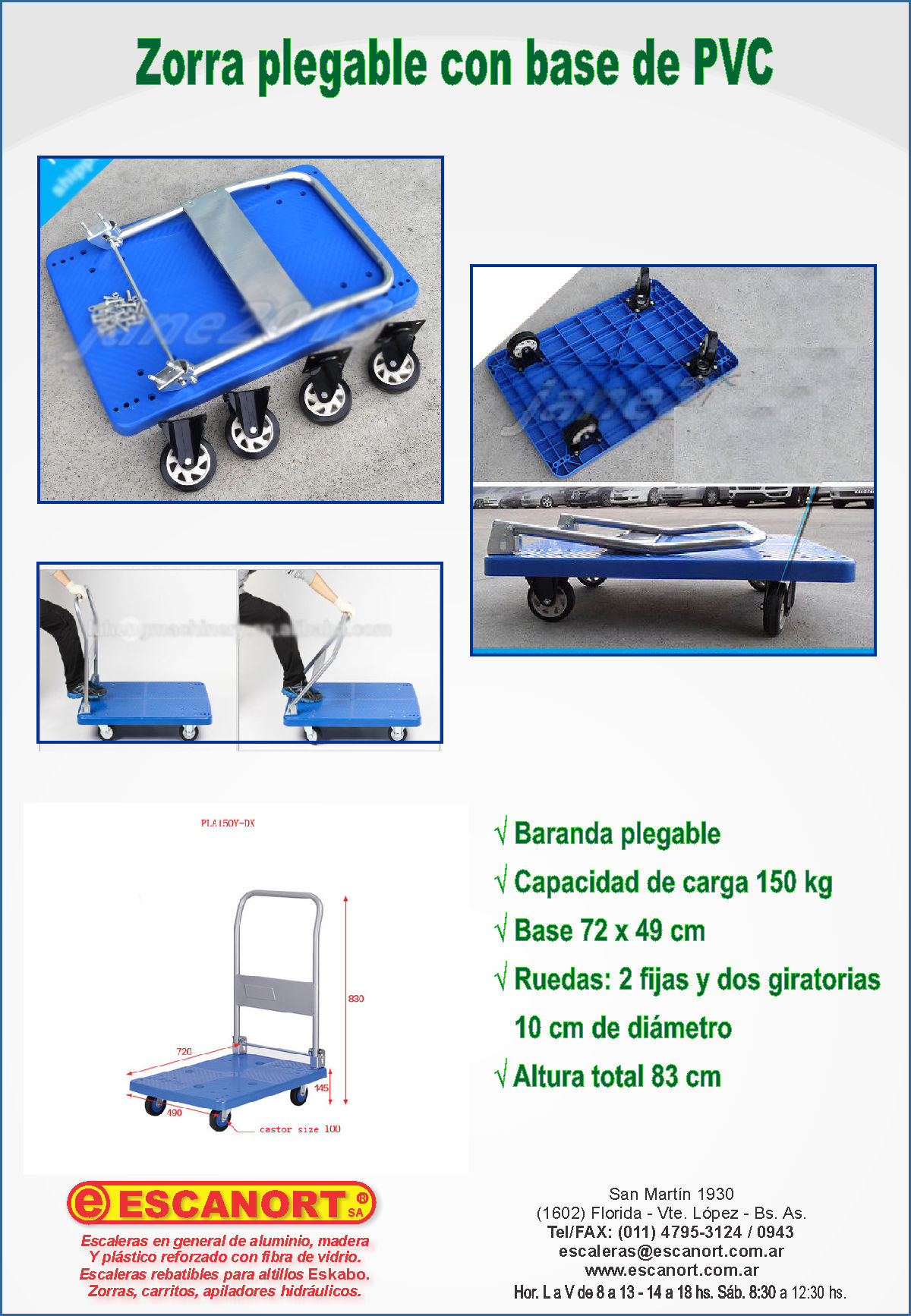 Carreta baranda plegable, 4 ruedas